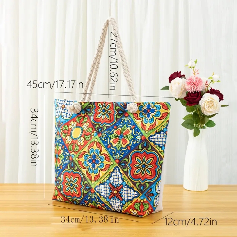 Tie Dye Splashed American Flag Rope Handle Tote - Picture 9 of 9